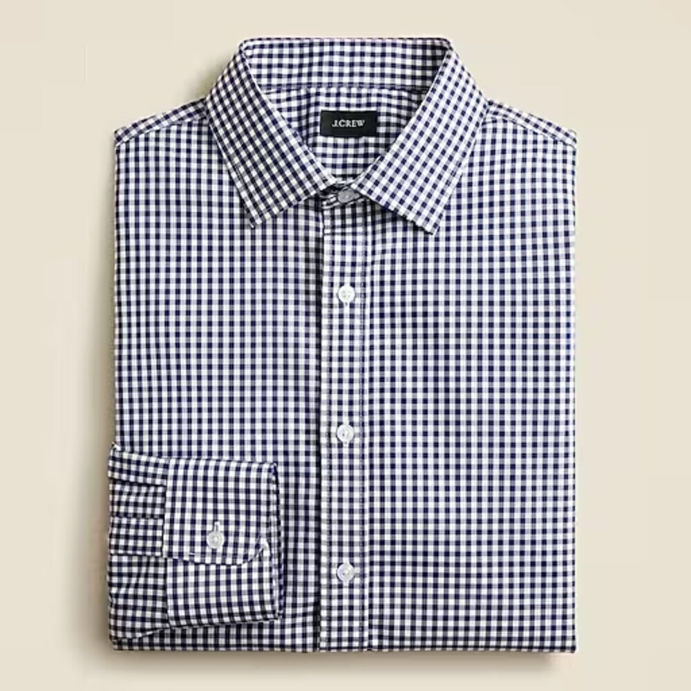 J. Crew Mens Tall Bowery Wrinkle Free Stretch Cotton Shirt Spread Collar LT NWOT